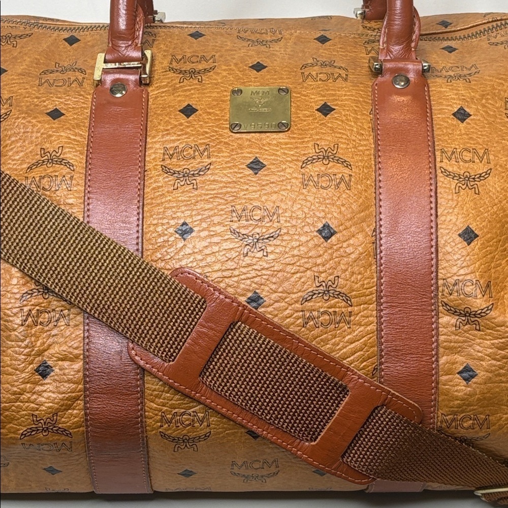 MCM Cognac Visetos Vintage Travel Top Handle Detachable Strap Duffel Bag 21” L - Picture 4 of 17